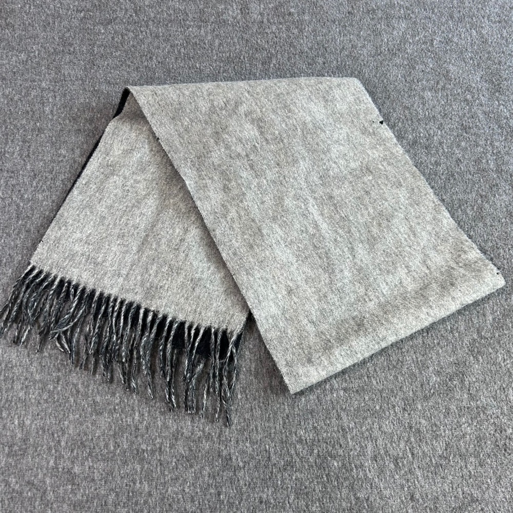 Gray Reversible Wool Cashmere Blend Fringed Scarf Charcoal Two Tone 12x72